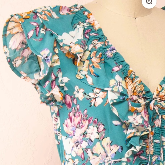 ONLY Scandinavian Teal Floral Chiffon Dress – Size M - Worn Once - Picture 7 of 9